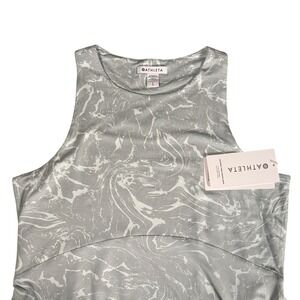 Athleta Santorini Thera Dress Gray White Marble Sleeveless Stretch Womens L NWT